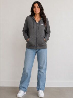 Nike Dark Gray Zip-Up Hoodie with White Swoosh